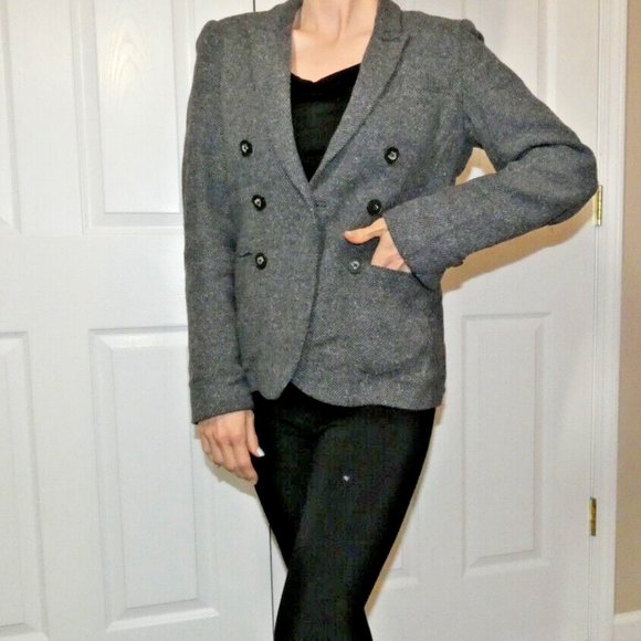 Linen Wool Jacket Black Tweed Equestrian Blazer British Office Work UK 12 = US 8 - Picture 5 of 11